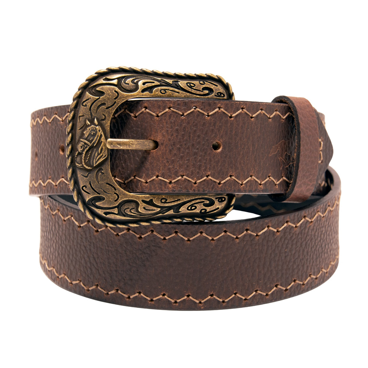 Western Top Grain Leather Belt, Arrow Tip Stitch - Western Express
