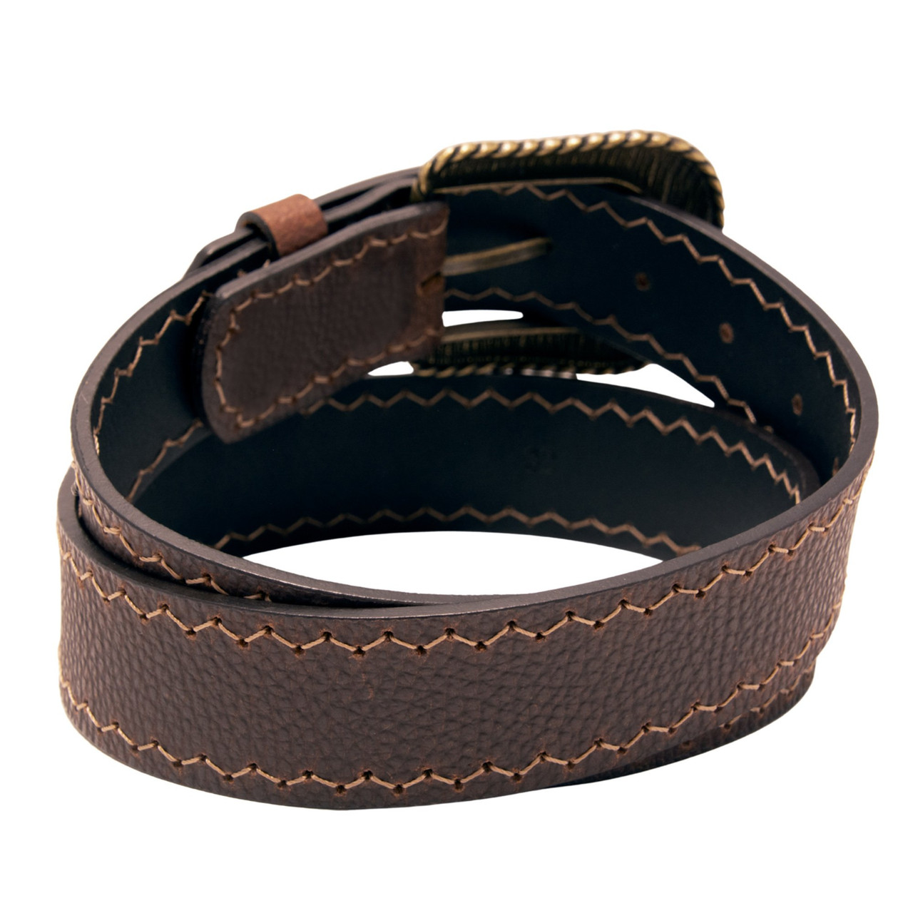 Western Top Grain Leather Belt, Arrow Tip Stitch - Western Express