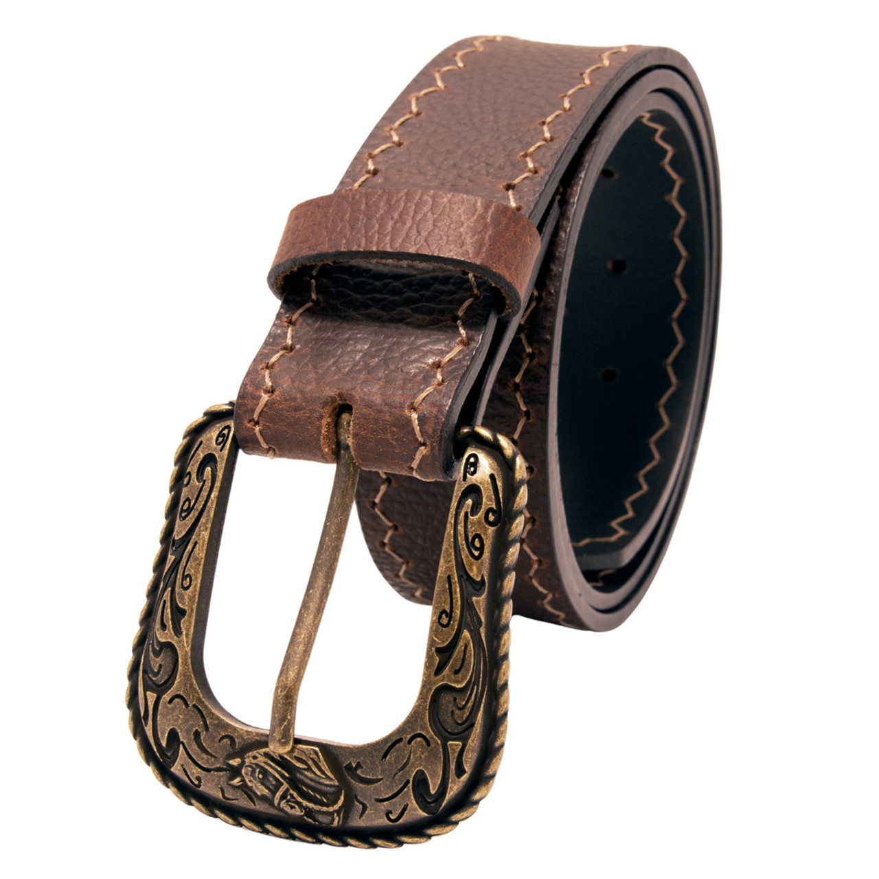 Western Top Grain Leather Belt, Arrow Tip Stitch - Western  display picture 2