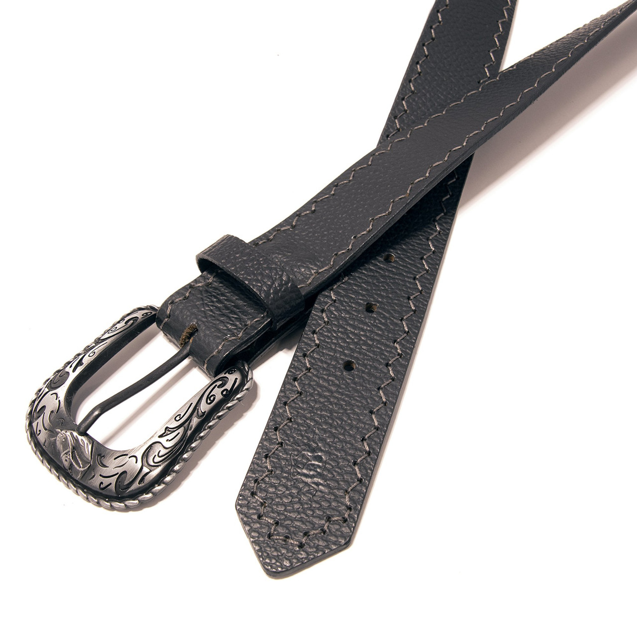 Western Top Grain Leather Belt, Arrow Tip Stitch - Western Express