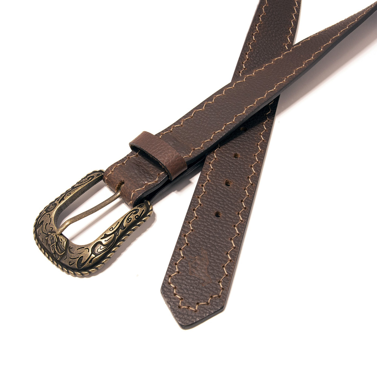 Western Top Grain Leather Belt, Arrow Tip Stitch - Western Express