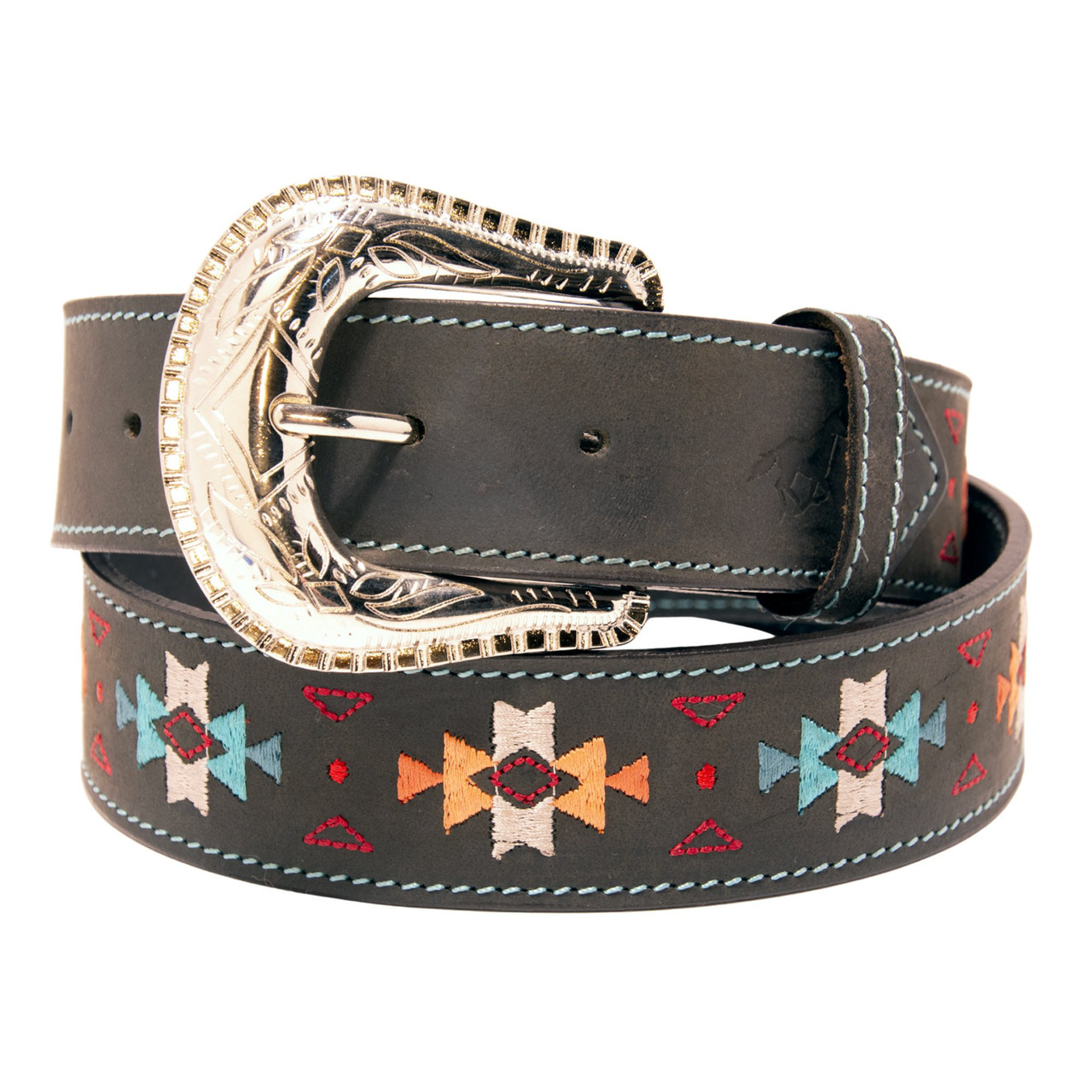 Southwestern Embroidery Top Grain Leather Belt - Western Express