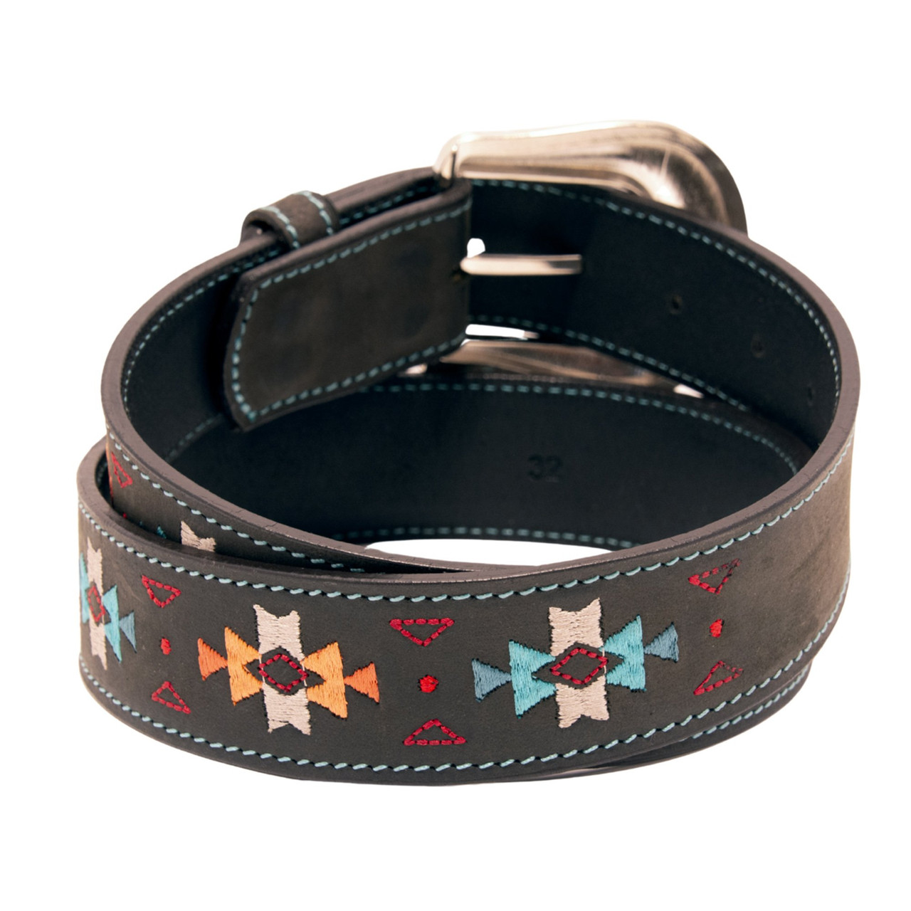 Southwestern Embroidery Top Grain Leather Belt - Western Express