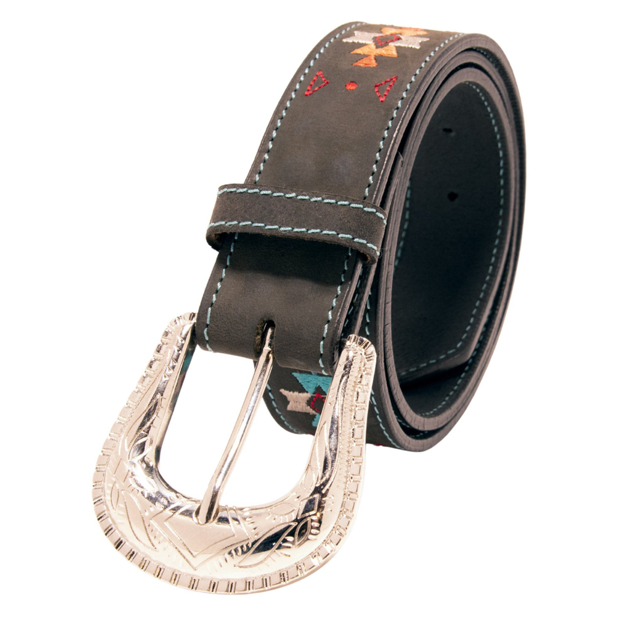 Womens Genuine Pebbled Leather Western Black Belt with Embroidered Design S/M Shyanne Women main image 3