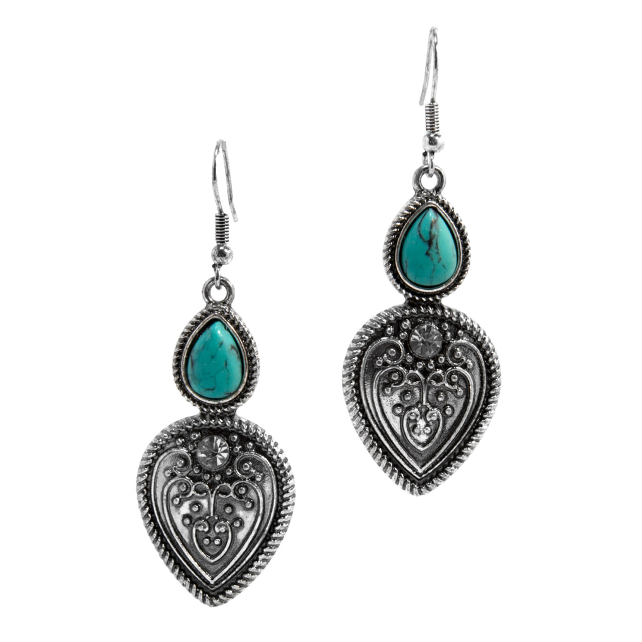 TWS シニュ　トレカ　US アメリカ　限定 target Walmart Western Turquoise Teardrop & Heart Dangle Earrings - Silver