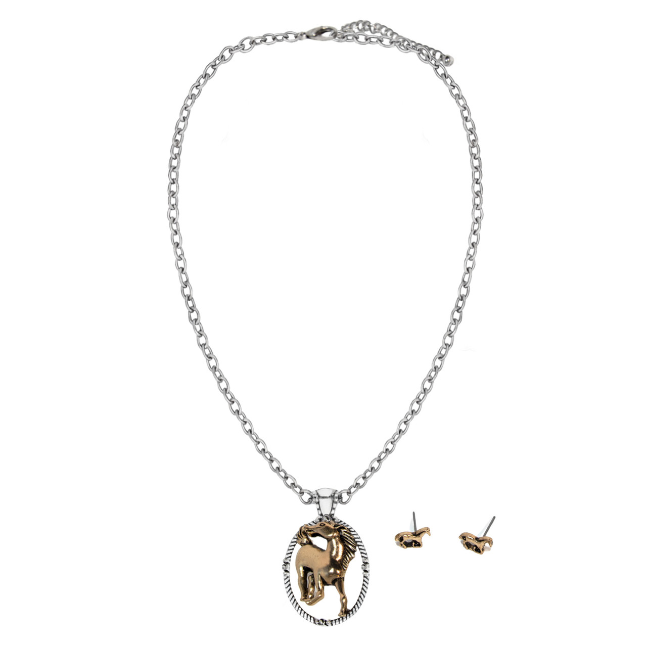 マリハ　ネックレス　plage HORSE OVAL CHAIN Western Horse Oval Pendant Necklace Set – Silver with Gold Accent