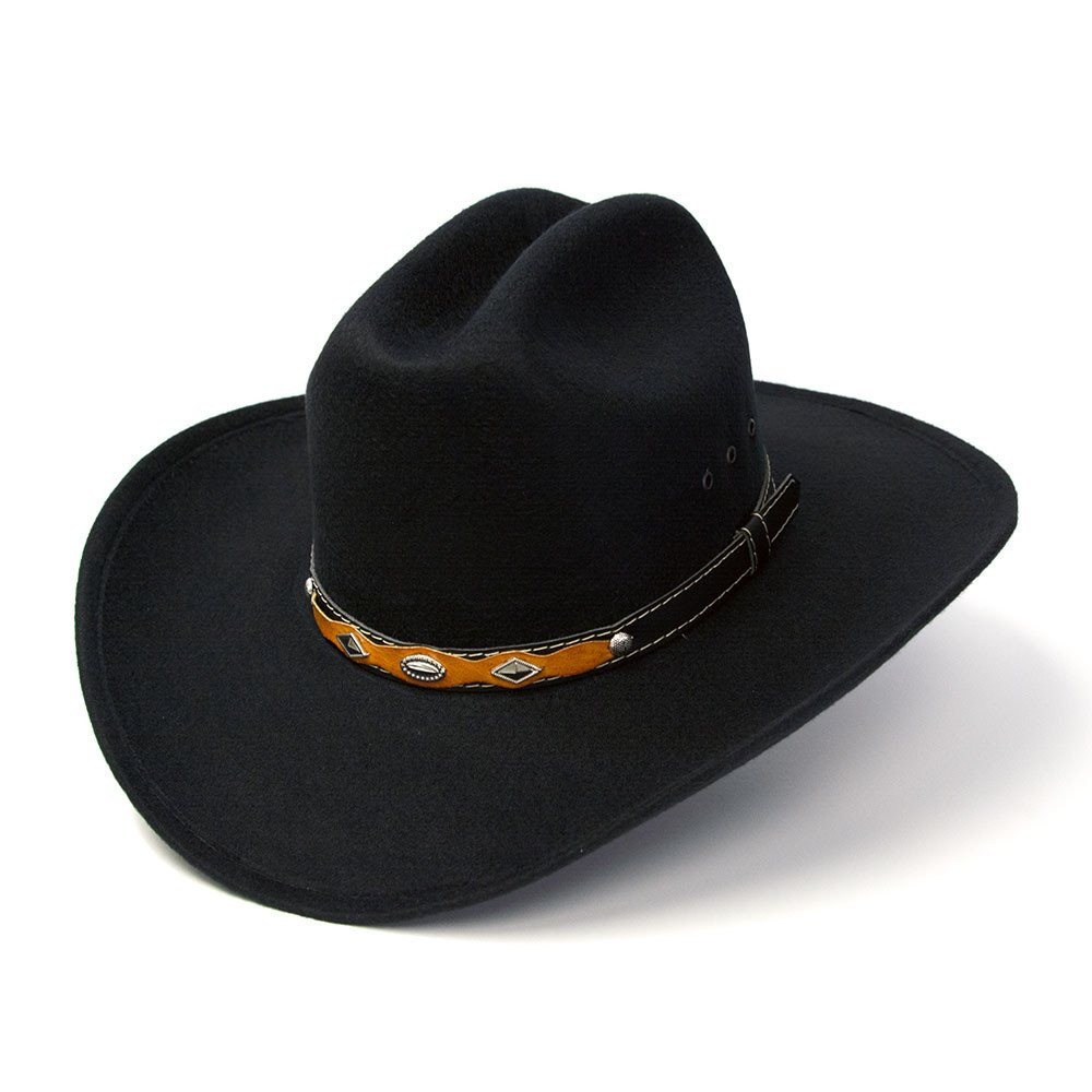Black Felt Finish Western Cattleman Hat with Black & Brown  display picture 3