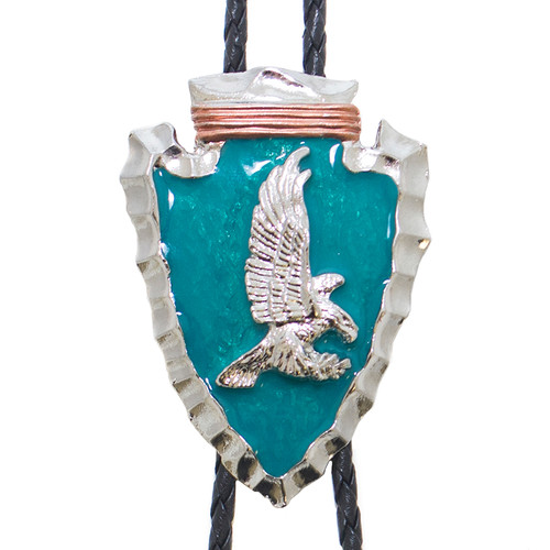 Made in the USA - Arrowhead Bolo Tie with Eagle & Turquoise Enamel