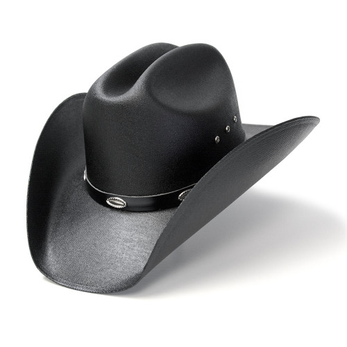 Black Straw Western Cattleman Hat with Silver Conchos