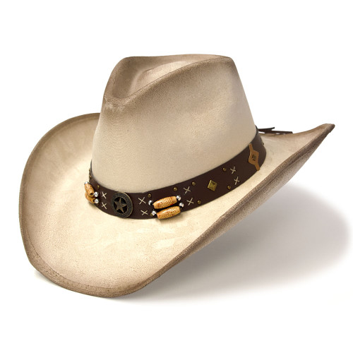 Brown & Camel Suede Like Western Hat with Sunburst Concho on Hat Band CL-98