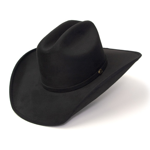 Black Suede Like Western Cattleman Hat with Horse Head Accent on Hat Band