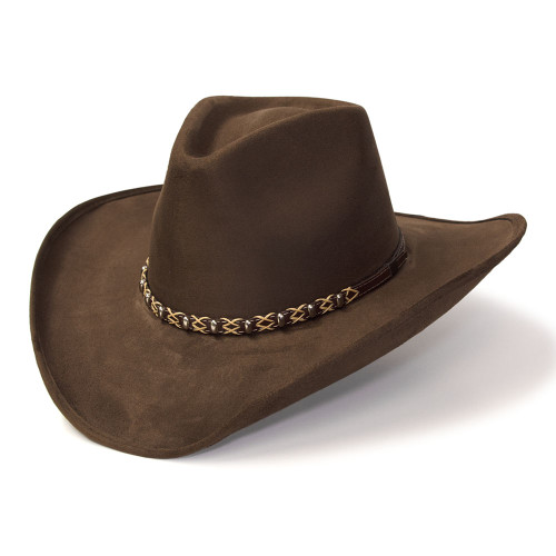 Brown Suede Finish Western Hat with Tooled Hat Band & Leather