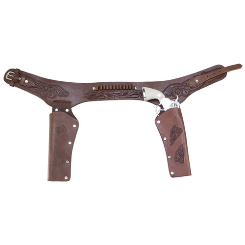 Chocolate Tooled Leather Double Holster Belt - Kids