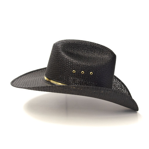 Black Straw Western Cattleman Hat with Gold Hat Band - Western Express