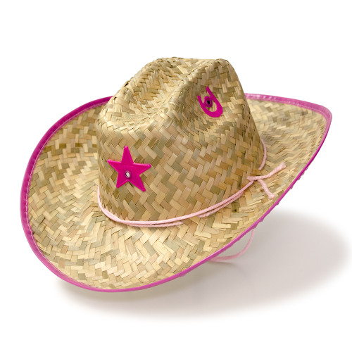 Palm Straw Sheriff Hat with Pink Trim