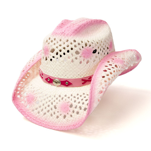 Straw Western Hat with Pink Trim