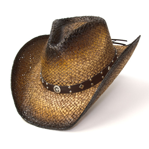 Dark Brown Straw Western Pinch Front Hat
