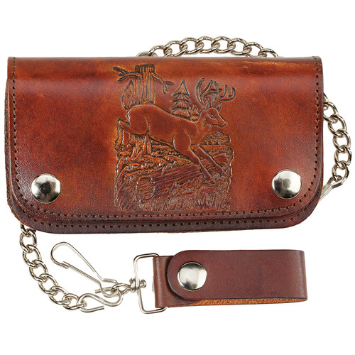 Made in the USA - Antiqued Brown Genuine Leather Chain Wallet with