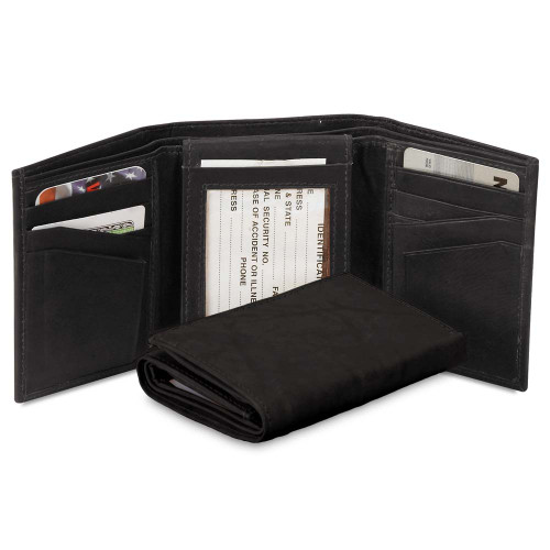 Black Leather Trifold Wallet - 2364