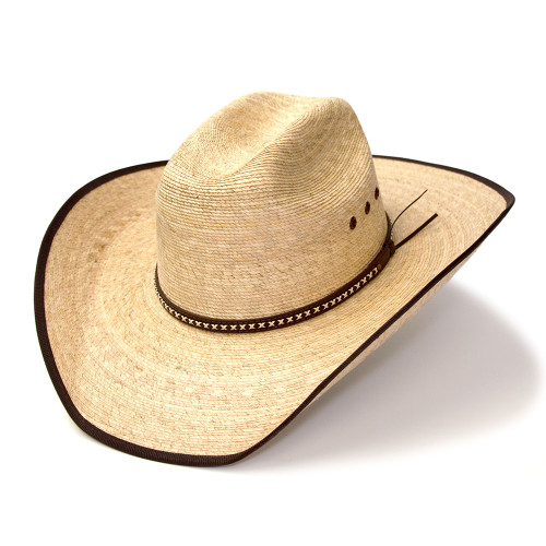 Palm Straw Western Cattleman Hat with Brown Trim
