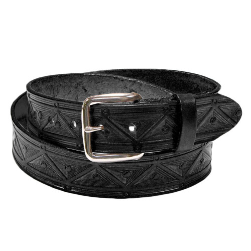 Made in the USA - Black Leather Belt with Aztec Triangles