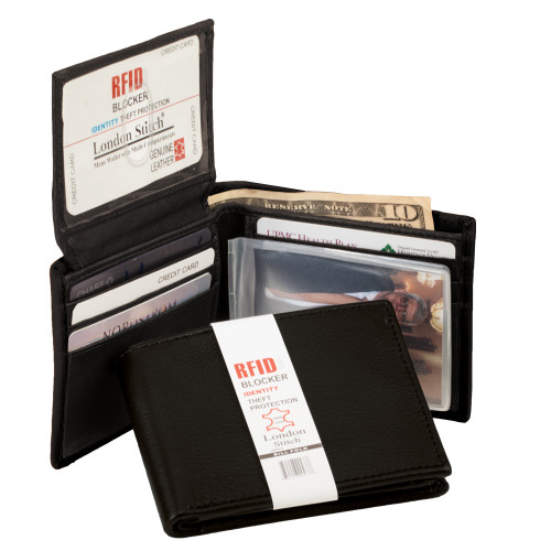 Black Leather Bifold Wallet with RFID Protection - 51402