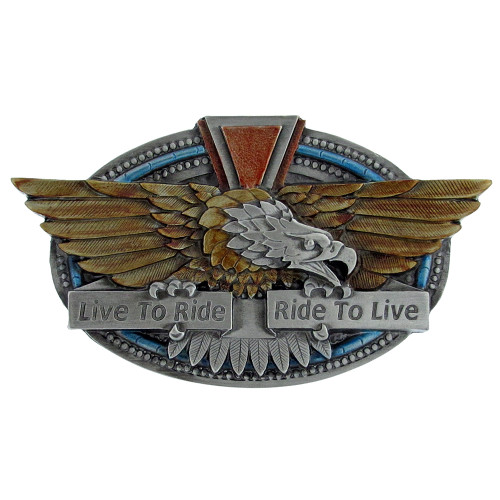 Made in the USA - Live to Ride Fierce Eagle Belt Buckle with Enamel Finish