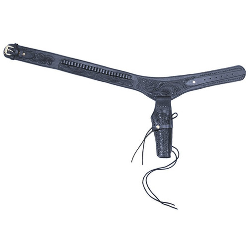 Black .38 Caliber Tooled Leather Single Holster Belt Black .38 Caliber Tooled Leather Single Holster Belt
