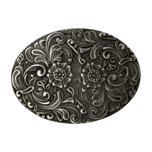 Floral Scroll Vintage Nickel Western Buckle