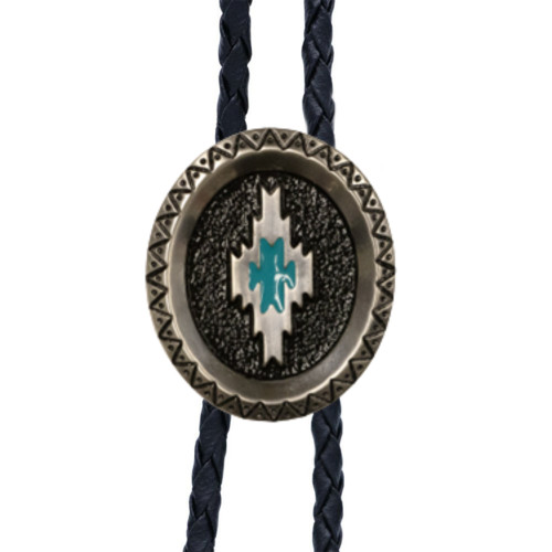 Aztec Satin Silver Metal Bolo Tie
