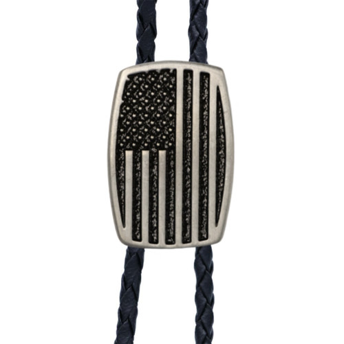 USA Flag Brushed Aluminum Bolo Tie