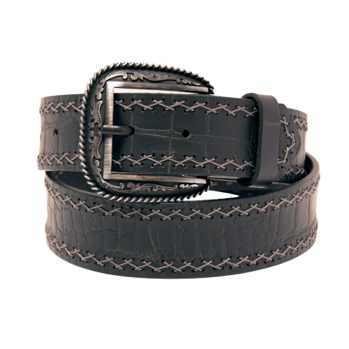 Western Top Grain Leather Belt, Arrow Tip Stitch - Western Express