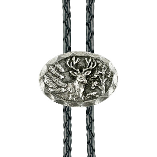 Deer Scene Western Bolo Tie - Cast Pewter