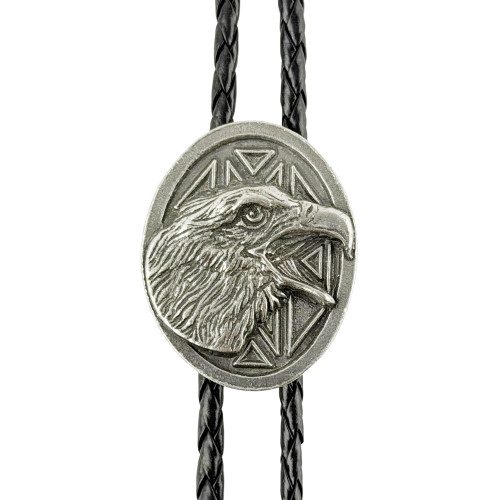 Oval Eagle Head Western Bolo Tie - Cast Pewter