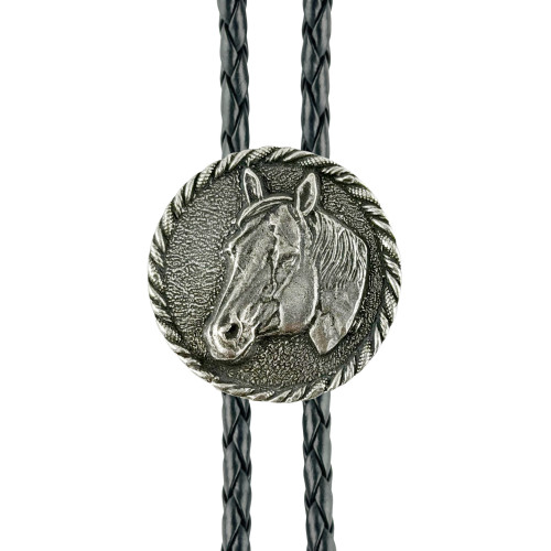 Round Horse Head Western Bolo Tie - Cast Pewter