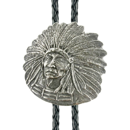 Native American Headdress Western Bolo Tie - Cast Pewter