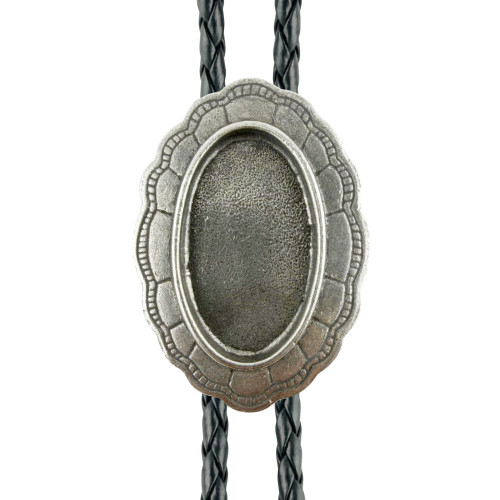 Oval Black Stone Western Bolo Tie - Cast Pewter