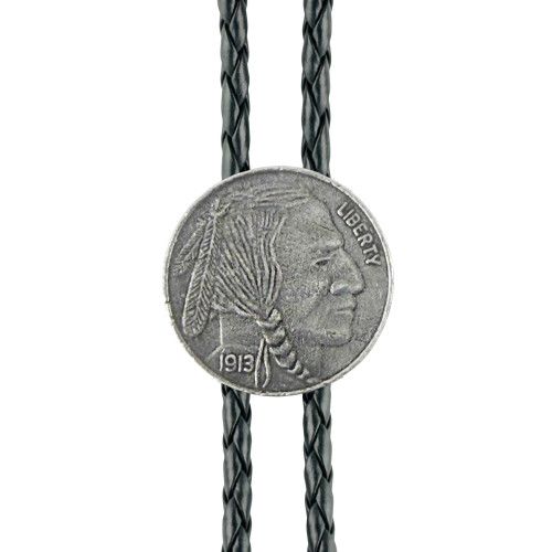 Native American Coin Western Bolo Tie - Cast Pewter
