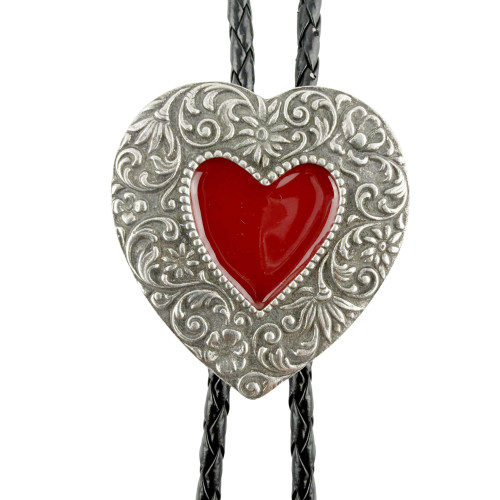 Heart Floral Western Bolo Tie - Turquoise Enamel