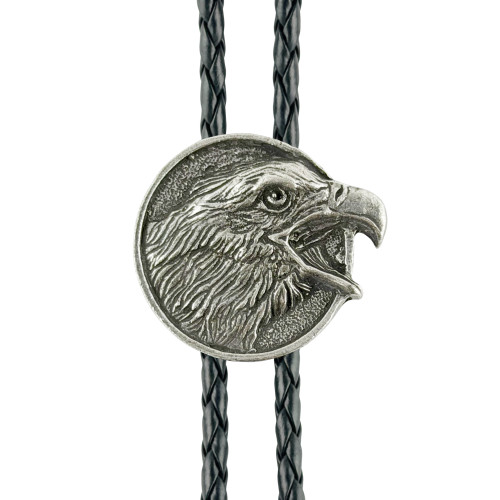 Round Eagle Head Western Bolo Tie - Cast Pewter