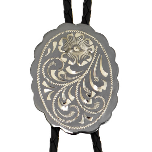 Floral Engraving on Scalloped Oval German Bolo Tie