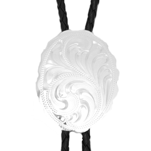 Engraved Silver Scalloped Oval German Silver Bolo Tie