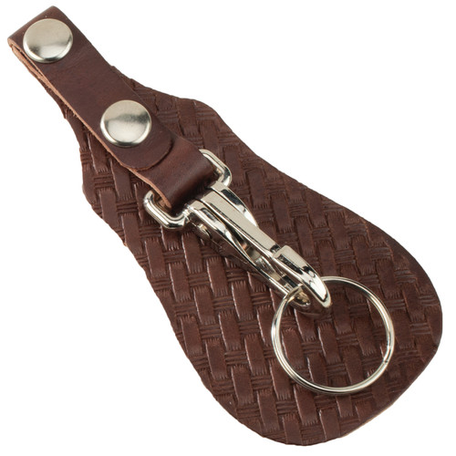 Made in the USA - Brown Leather Key Fob with Basketweave Protector