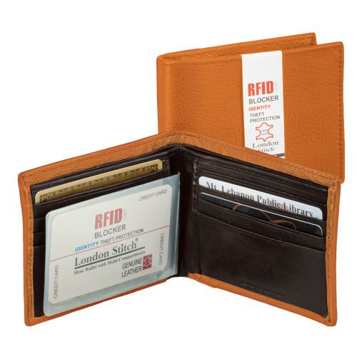 Tan Leather Bifold Wallet with RFID Protection - 51404