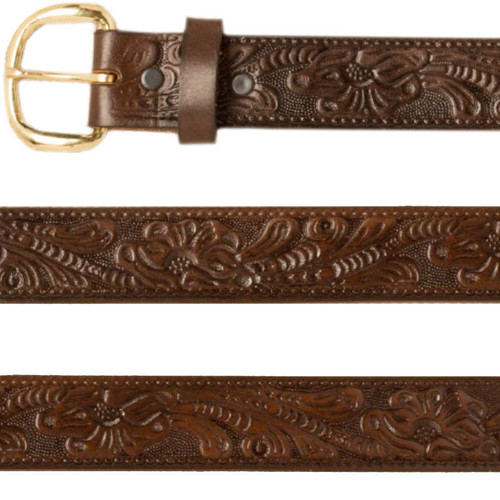 Made in the USA - Tooled Brown Leather with Floral Pattern