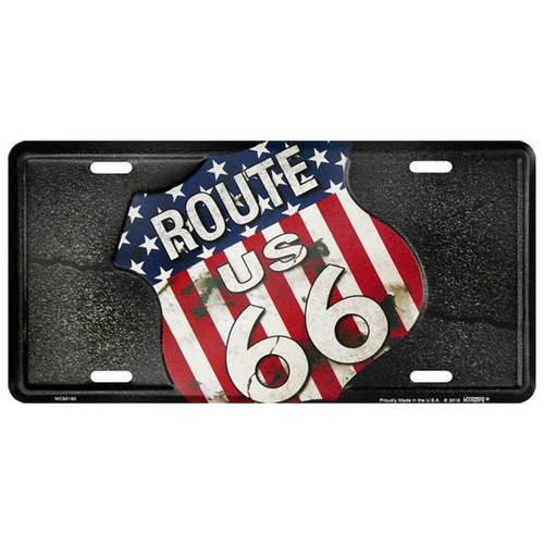 Rt 66 Sign with American Flag License Plate
