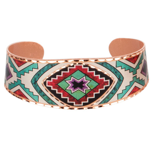 Aztec Copper Cuff Bracelet with Turquoise & Pink Accents