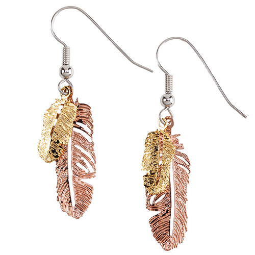 Copper Plated Double Feather Earrings