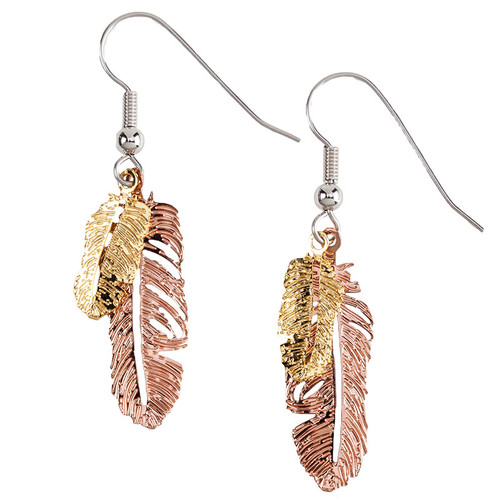 Copper Plated Double Feather Earrings Copper Plated Double Feather Earrings