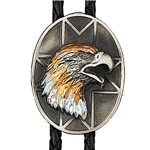 Made in the USA - Tricolor Eagle Head in Oval Bolo Tie